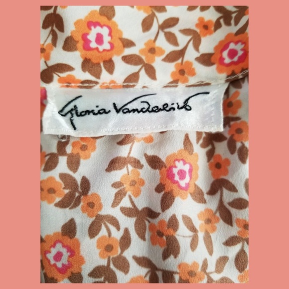 VTG 80s GLORIA VANDERBILT Tie Neck Ruffle Floral Button down Designer Blouse - Picture 5 of 9